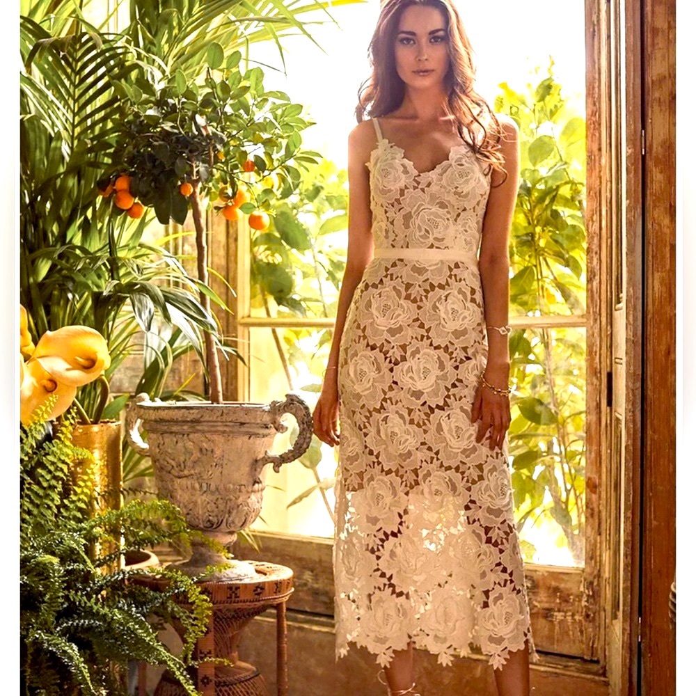 Catherine Deane Frida dress NWT size 8 floral midi length lace